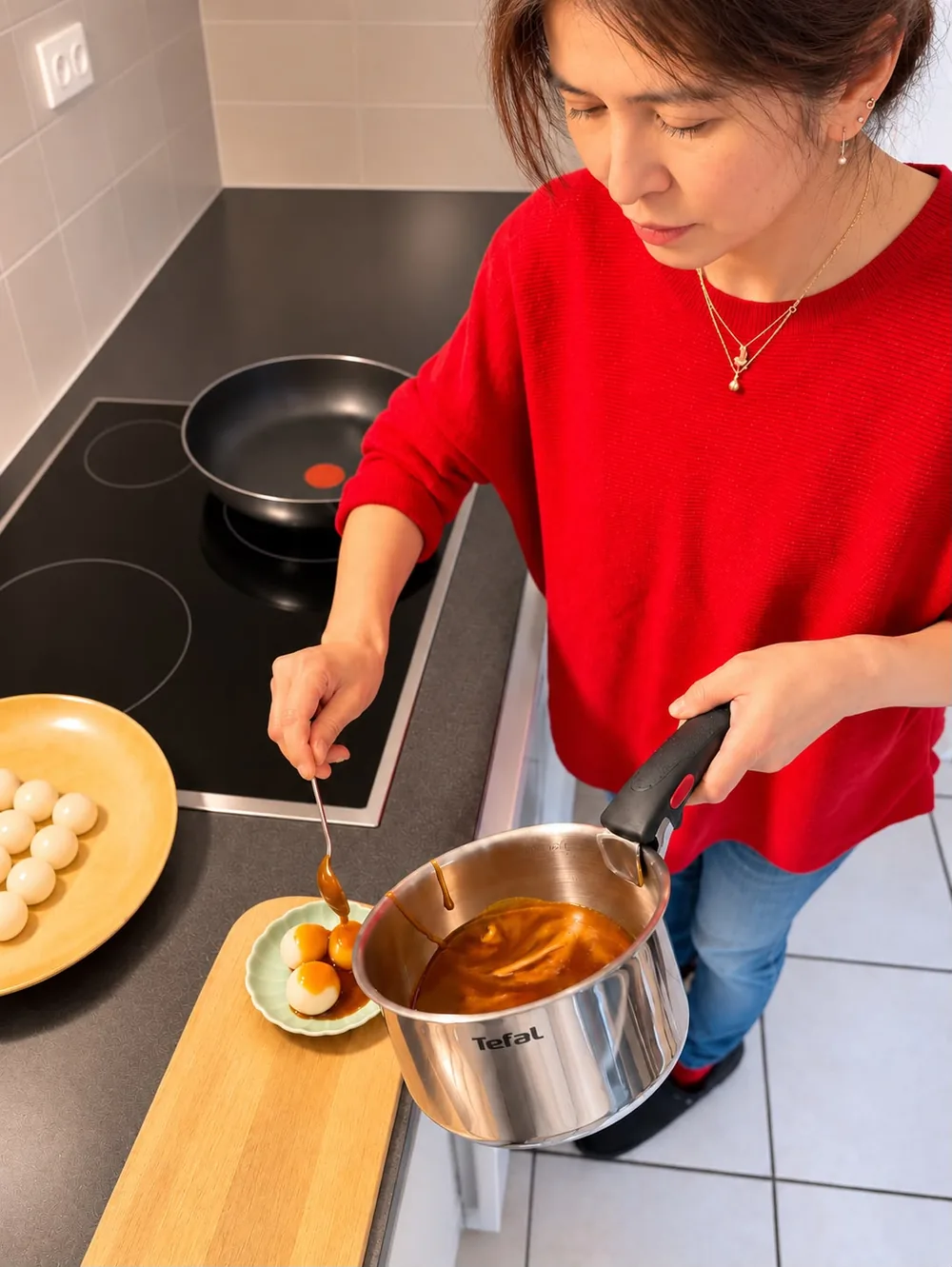 みたらしのたれを作って、団子にかける