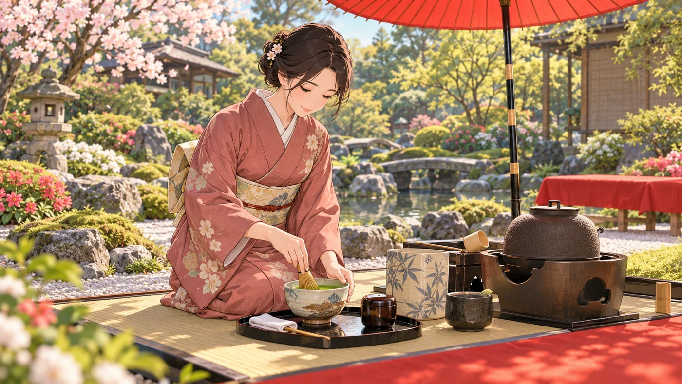 庭でお茶を点てる野点のイメージ